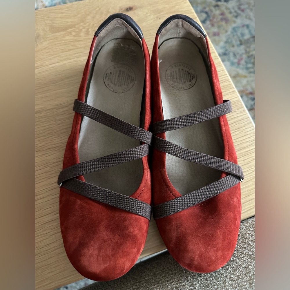 Palladium red shoes size 10 z strap ballet flats